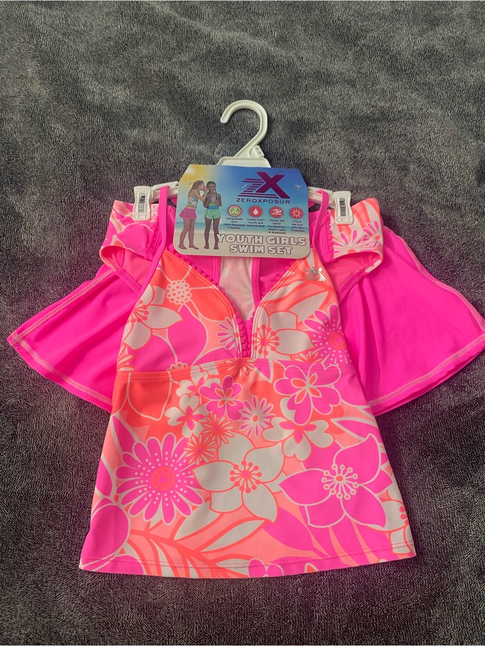 NWT ZeroXposur Girls 3-Piece Tankini Swim Set - Size 10/12 - Sakura Floral